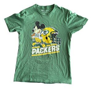 Disney X Junk Food Packers Green Mickey Graphic T-Shirt M 100% Cotton NFL Licens